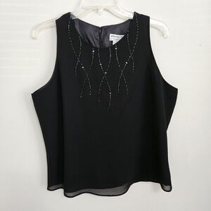 Adrianna Papell Evening Essentials black lined tank top beaded embroidered Sz L